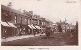 Coombes Butchers on a postcard of Cheapside, Spennymoor c1912.