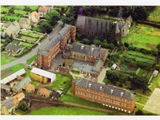 Aerial view of Tudhoe St Charles RC Church and St Mary's Homes Tudhoe Village.
